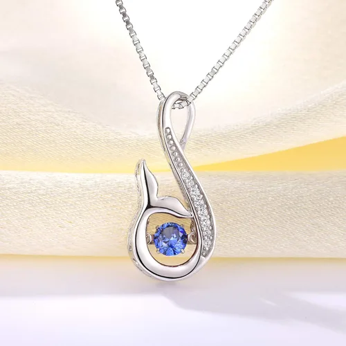 Vista 4 de YL Collar de sirena de plata de ley con colgante de delfín y circonita cúbica