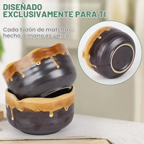 Vista 4 de Pottery Matcha Set - Tazón de té hecho a mano japonés, arena café Café Arena