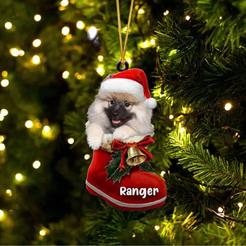 Vista 41 de Amantes de los perros de Navidad – Akita Inu Dog in Santa Boot Adorno de Navidad, adorno personalizado en forma 2D, adorno de Navidad, personaliza