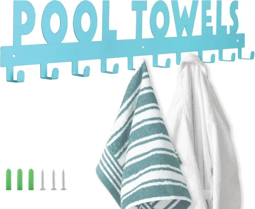 Vista 8 de IBosins Toallero de piscina con 8 ganchos, toallero montado en la pared para exteriores o baño, colgador de toallas para colgar albornoces, toallas