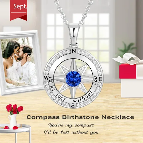 Vista 18 de Peeshow Collar para mujer, brújula, piedra natal, joyería de cumpleaños, aniversario, ideas para su novia, regalo romántico de amor en Navidad, día