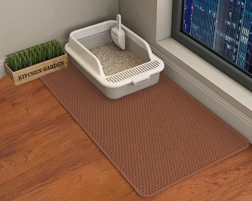 Vista 22 de HCY&WLD Tapete para arena de gatos, 45x26/35x24/30x22/24x18 pulgadas, tapete de doble capa para caja de arena de gatos, EVA antideslizante