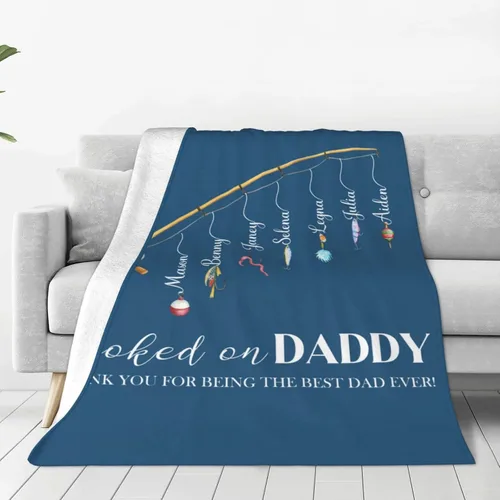 Vista 12 de Manta personalizada para papá con nombres de niños de 1 a 10 años, manta con texto en inglés "Thank You for Being The Best Dad Ever", para el Día