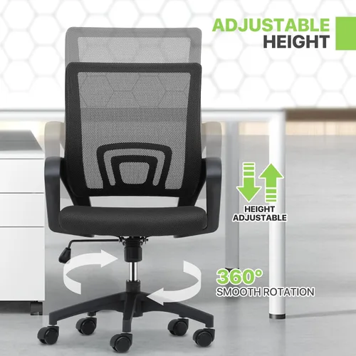 Vista 8 de Magshion Silla de oficina, silla ergonómica de escritorio de malla con respaldo medio, silla de computadora con ruedas con soporte lumbar y cómodos