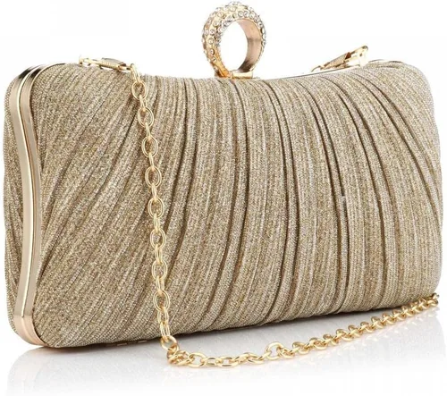 Vista 11 de Simcat Bolso de mano dorado para mujer, bolso de noche con purpurina, plisado, para mujer, formal, novia, boda, baile de graduación