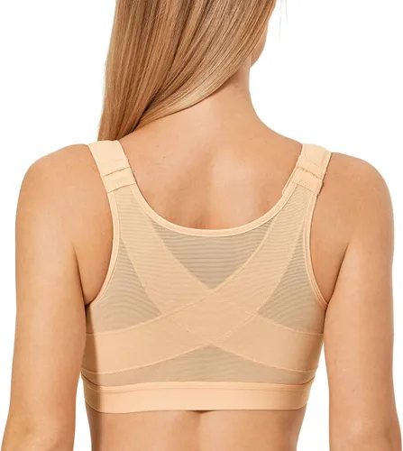 Vista 13 de DELIMIRA - Brasier para mujer con cierre frontal, cobertura total, soporte de espalda, corrector de postura, sin aro Negro