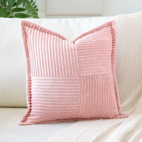 Vista 22 de OTOSTAR Fundas de almohada decorativas de pana a rayas con empalme, fundas de almohada bohemias súper suaves, almohadas decorativas con textura