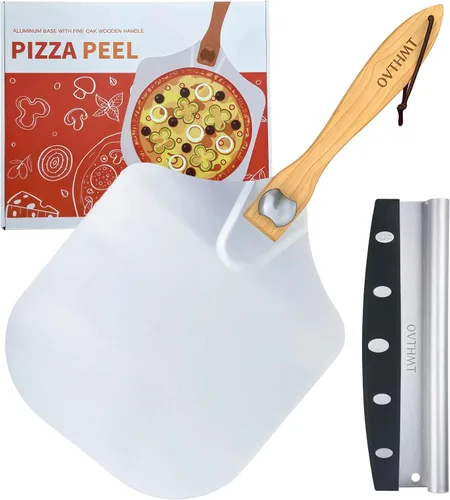 Vista 10 de Pala de Pizza de 12 Pulgadas, Pala de Pizza de Aluminio de 12 x 14 Pulgadas con Mango de Madera Plegable, Pala Giratoria para Pizza, Espátula
