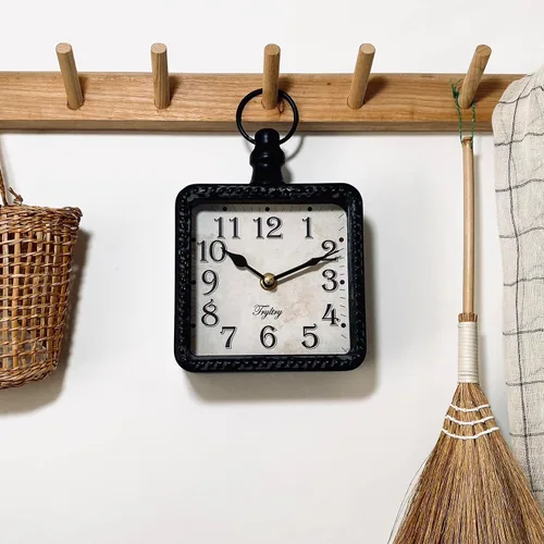 Vista 7 de Retro Rectángulo Metal Silencioso Pequeño Reloj De Pared Negro Rectángulo negro