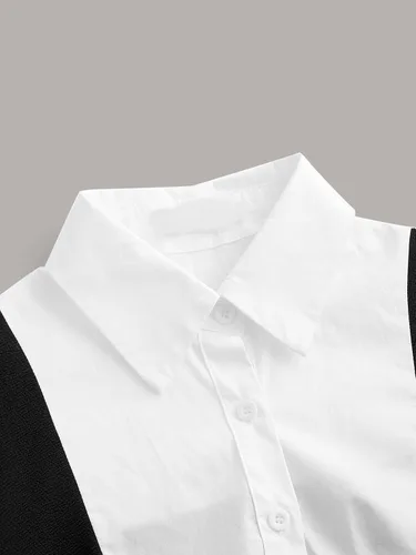 Vista 5 de Floerns Vestido de manga larga abombada 2 en 1 para mujer, con botones en la parte delantera