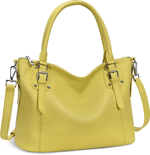 Vista 13 de HESHE - Carteras y bolsos de cuero genuino para mujer, bolso de mano, bolso de hombro, bolso de asa superior, bolso cruzado, bolso tipo morral Beige