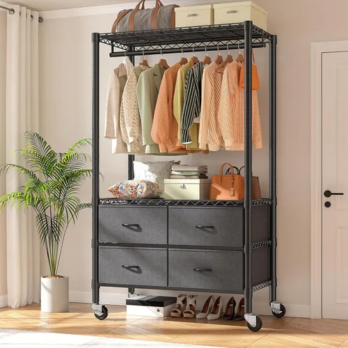 Vista 7 de Raybee Perchero en forma de L para esquina, percheros para colgar ropa, 900 libras, perchero resistente para ropa, 74.5 pulgadas de ancho x 18 Negro