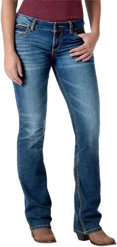 Vista 2 de Flamingals Pantalones de mezclilla con corte de bota para levantamiento de glúteos, elásticos, informales, con control de abdomen, de moda