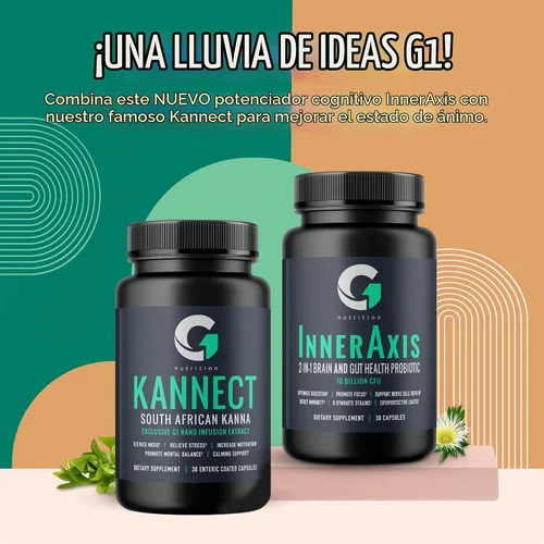 Vista 3 de InnerAxis - Probiótico 2 en 1 para la salud cerebral e intestinal, 10 mil millones de UFC, 8 cepas simbióticas para el intestino, psicobiótico