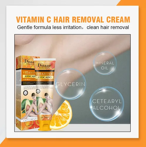 Vista 2 de DISAAR BEAUTY Vitamina C Aguacate Cara Cuerpo 3 minutos Depilación Rápida Crema Depilación Hidratante Piel 3.4 fl oz