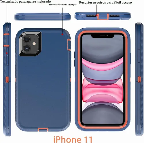 Vista 6 de YmhxcY Funda para iPhone 11 a prueba de golpes, a prueba de caídas, a prueba de polvo, a prueba de caídas, 3 capas, duradera, funda de teléfono