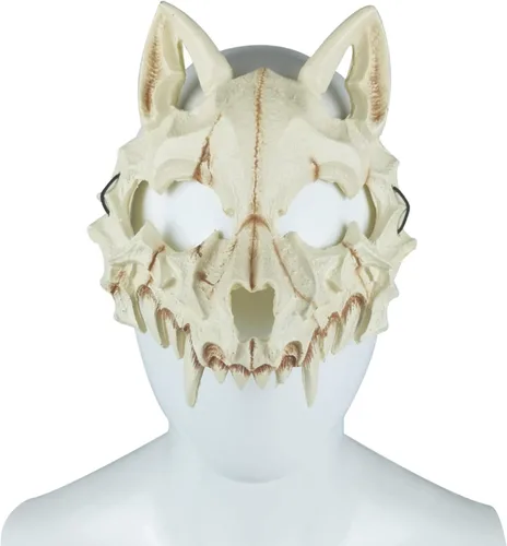 Vista 3 de Máscara de Halloween para niños y adultos estilo japonés diseño de esqueleto diseño de dragón tigre bestia