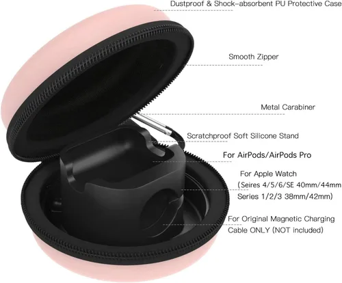 Vista 18 de MoKo Caja de almacenamiento compatible con Apple Watch Series 11/10/9/8/7/6/5/4/3/2/1/SE3/SE2/SE, funda protectora portátil de viaje para AirPods