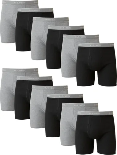 Vista 9 de Hanes Men's Underwear Boxer Briefs Pack, Cool & Breathable Cotton Moisture-wicking Underwear for Men, No Ride Up Rayas Azules - Paquete de 6