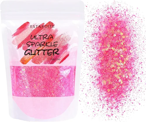 Vista 12 de Purpurina gruesa iridiscente, 3.53 onzas, purpurina para manualidades para artes y manualidades, purpurina mixta gruesa cosmética, purpurina Rosa