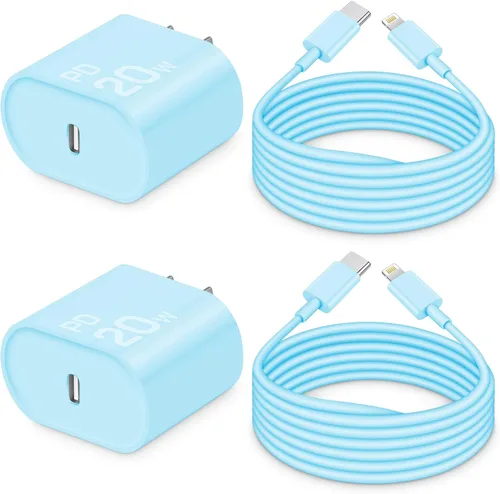 Vista 10 de CXX Cargador para iPhone de 20 W de carga rápida [certificado MFi, paquete de 2] bloque USB-C PD y cable de 6 pies compatible con iPhone Negro