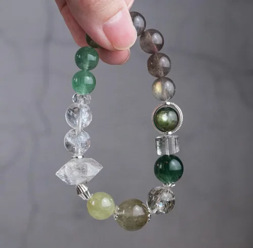 Vista 233 de Precious Gemstone Natural Crystal Healing Bracelet, Rutilated Quartz, Moonstone, Quartz Handmade Original Design Bracelet