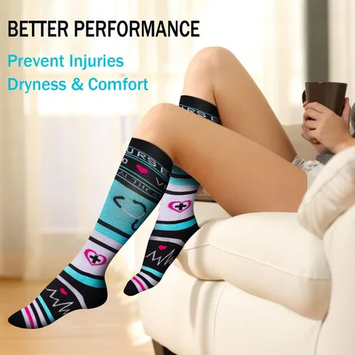 Vista 3 de 6 pares de calcetines de compresión para mujeres y hombres, circulación 20-30 mmHg, es el mejor soporte para correr, enfermería, deportes atléticos