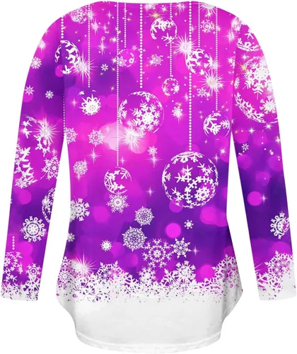 Vista 2 de FlekmanArt Camisas de manga larga con botones y cuello en V para mujer, con estampado de Navidad, sudaderas de otoño e invierno