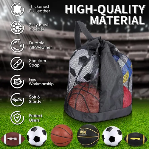 Vista 3 de Sratte Juego de 6 pelotas deportivas para adolescentes y adultos, incluye tamaño oficial de fútbol, fútbol, baloncesto con bomba, bolsa