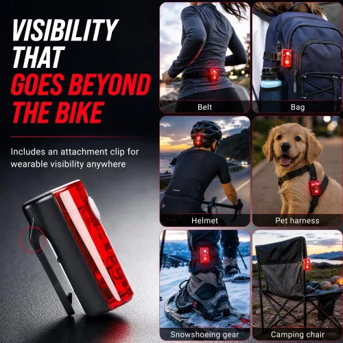 Vista 13 de Luces de bicicleta para montar por la noche, USB recargable Shark 550 Ultra Bright LED Luces de bicicleta delantera y trasera luz trasera