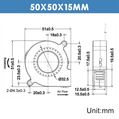 Vista 2 de WINSINN Ventilador de soplador 5015 de 1.969 in, 5 V, impresora 3D, ventiladores de 5 voltios, turbina turbina Turbo doble rodamiento de bolas