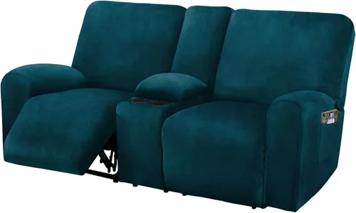 Vista 8 de ULTICOR Funda para Sofá de Dos Plazas Reclinable con Consola del Medio, Fundas de Sofá Reclinable de Terciopelo Elástico de 8 Piezas, Gruesas, Negro