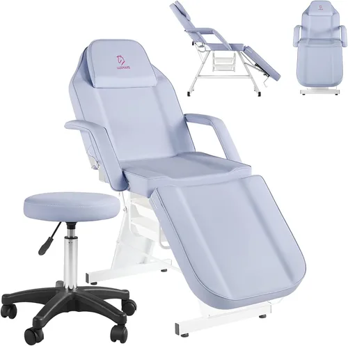 Vista 11 de Silla facial, silla de tatuaje de 73 pulgadas para cliente, mesa de masaje ajustable de 3 secciones con taburete, camas de belleza multiusos