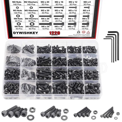 Vista 11 de DYWISHKEY 1220 piezas M2 M3 M4 M5, 10.9 grado de aleación de acero hexagonal cabeza botón pernos, tornillos, tuercas, arandelas, kit surtido