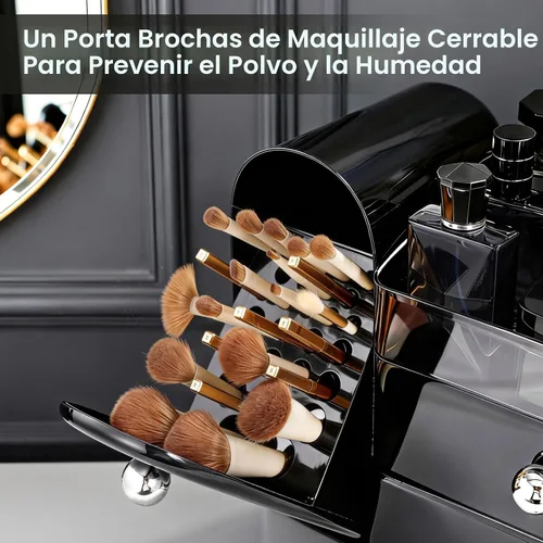 Vista 3 de Organizador de Maquillaje, Organizador de Tocador con Soporte para Brochas de Maquillaje, Organizadores Grandes para Cuidado de la Piel