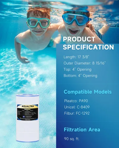 Vista 3 de AQUALTRA Filtro de piscina compatible con PA90, C900, C-8409, CX900RE, FC-1292, filtro de piscina de 90 pies cuadrados, 17 3/8 pulgadas x 8 15/16