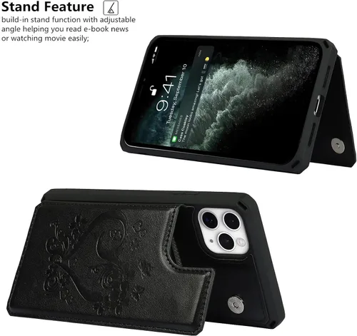 Vista 6 de iCoverCase Funda compatible con iPhone 11 Pro de 5.8 pulgadas con tarjetero para mujer, con bloqueo RFID en relieve, de piel sintética, con correa