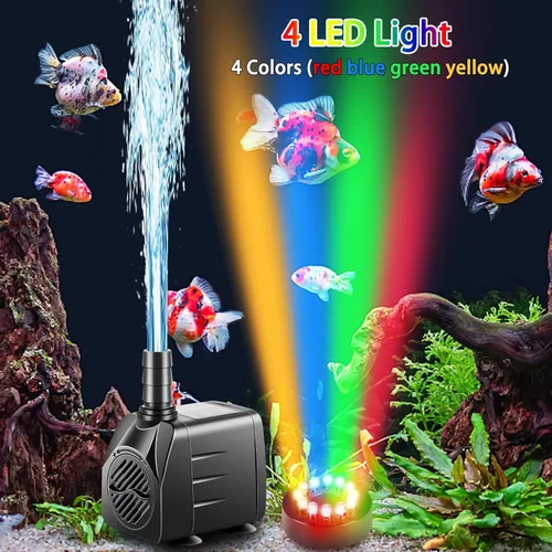 Vista 6 de Paquete de 3 bombas sumergibles con luz LED, bomba de fuente pequeña con tubo, bomba de agua sumergible para acuario, pecera, interior o exterior
