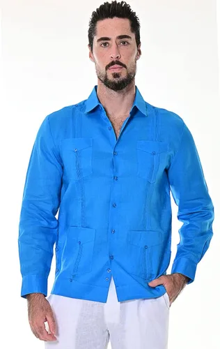Vista 6 de bohio Guayabera, 100% lino, tradicional cubano (4), manga larga con bolsillo