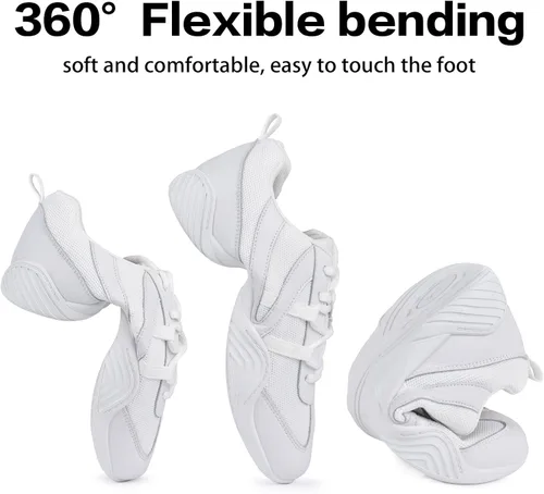 Vista 3 de CADIDL Zapatos de porrista para mujeres blancos, zapatos de baile atlético de porristas para niñas, zapatos planos de tenis para caminar, zapatillas