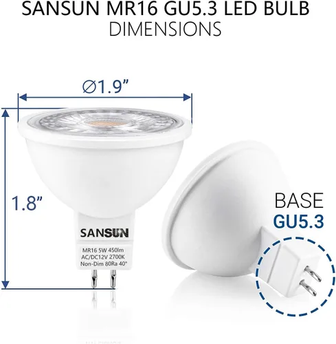 Vista 2 de Bombillas LED para Paisajismo MR16 de 5W, Bajo Voltaje 12V Reemplazo de Halógeno de 50W para Reflector de Paisajismo Exterior y Luz de Riel 2700K