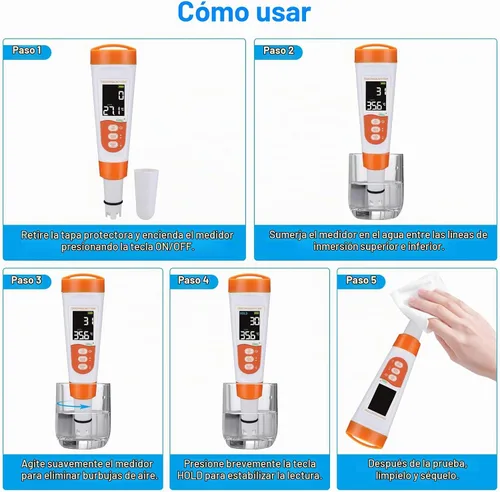 Vista 7 de hygger Probador de sal de piscina y medidor de pH, probador digital de agua de piscina 5 en 1, alta precisión Salinidad PH Temp EC y TDS Kit