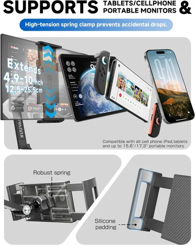 Vista 7 de Soporte para tableta para iPad, soporte de monitor portátil para 15.6 pulgadas, 17.3 pulgadas Aluminum Alloy Foldable Arm Mount with 360° Swivel