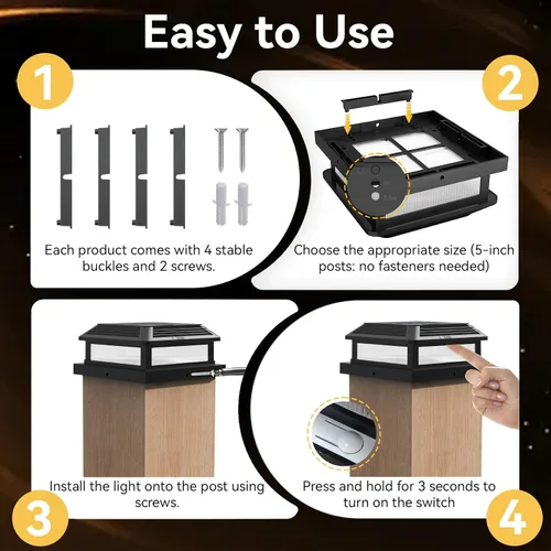 Vista 5 de LumiZen Paquete de 12 luces solares para tapa de poste con control remoto, 9 modos de cambio de color RGB y modos de flujo multicolor fácilmente