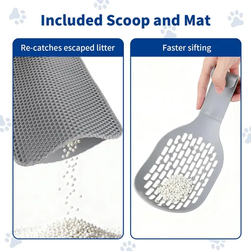Vista 8 de Basics - Caja de arena grande para gatos con lados altos, arena cerrada para gatos con tapa para gatos grandes, alternativa de tipo tamizado