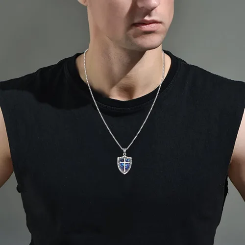 Vista 2 de YFN Collar de plata de ley de San MiguelSan CristófaloJesúsVirgen María para hombres, niños, mujeres, católicoprotectortalismán Miguel Arcángel