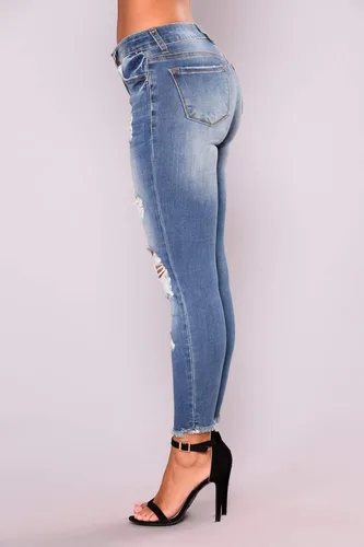 Vista 6 de Jeans de tiro alto y ajustados para mujer, diseño elástico y rasgado