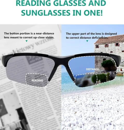 Vista 5 de Eyekepper TR90 Gafas de sol bifocales sin montura irrompibles para deportes de béisbol, correr, pesca, conducción, golf, softbol, senderismo, Lente