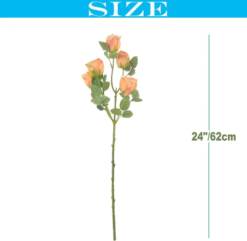 Vista 2 de 6 rosas artificiales secas de seda de tallo largo de 24 pulgadas con 5 flores para boda, ramo de novia, decoración del hogar, arreglo de centro