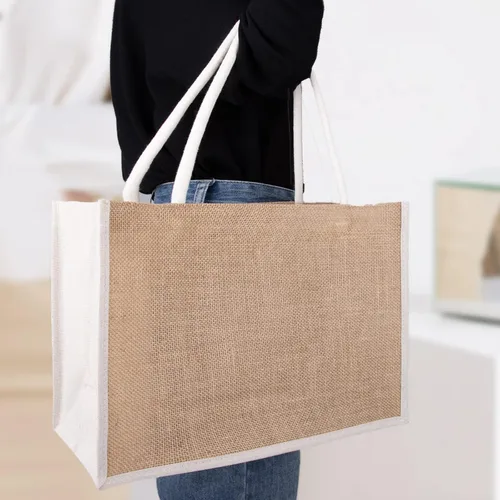 Vista 2 de TopTie 6 bolsas de yute reutilizables de arpillera para compras de comestibles, bolsa de dama de honor para boda